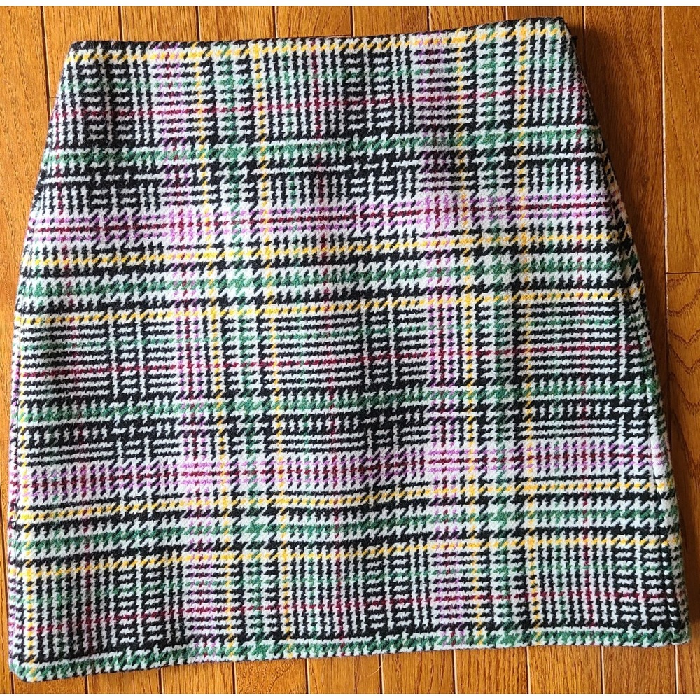 LOFT Women's Multicolor Plaid Tweed Mini Short Skirt Size 2 Lined Zip Career